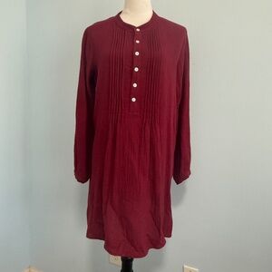 R. Vivimos Long Sleeve Half Button Burgundy Gauze Tunic Dress Size L